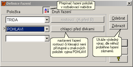 dialog řazení - jednoduchý tvůrce