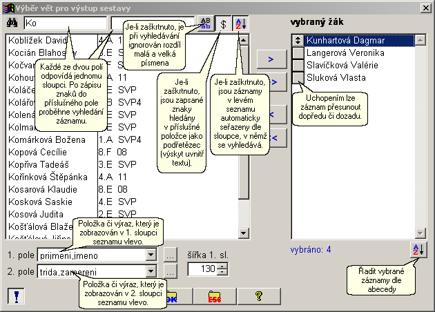 dialog v režimu výběru více záznamů