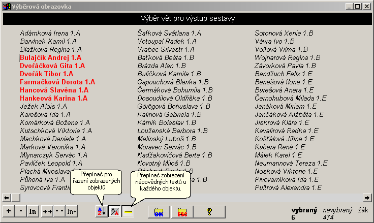 Dialog výběru více objektů s rozsvěcováním